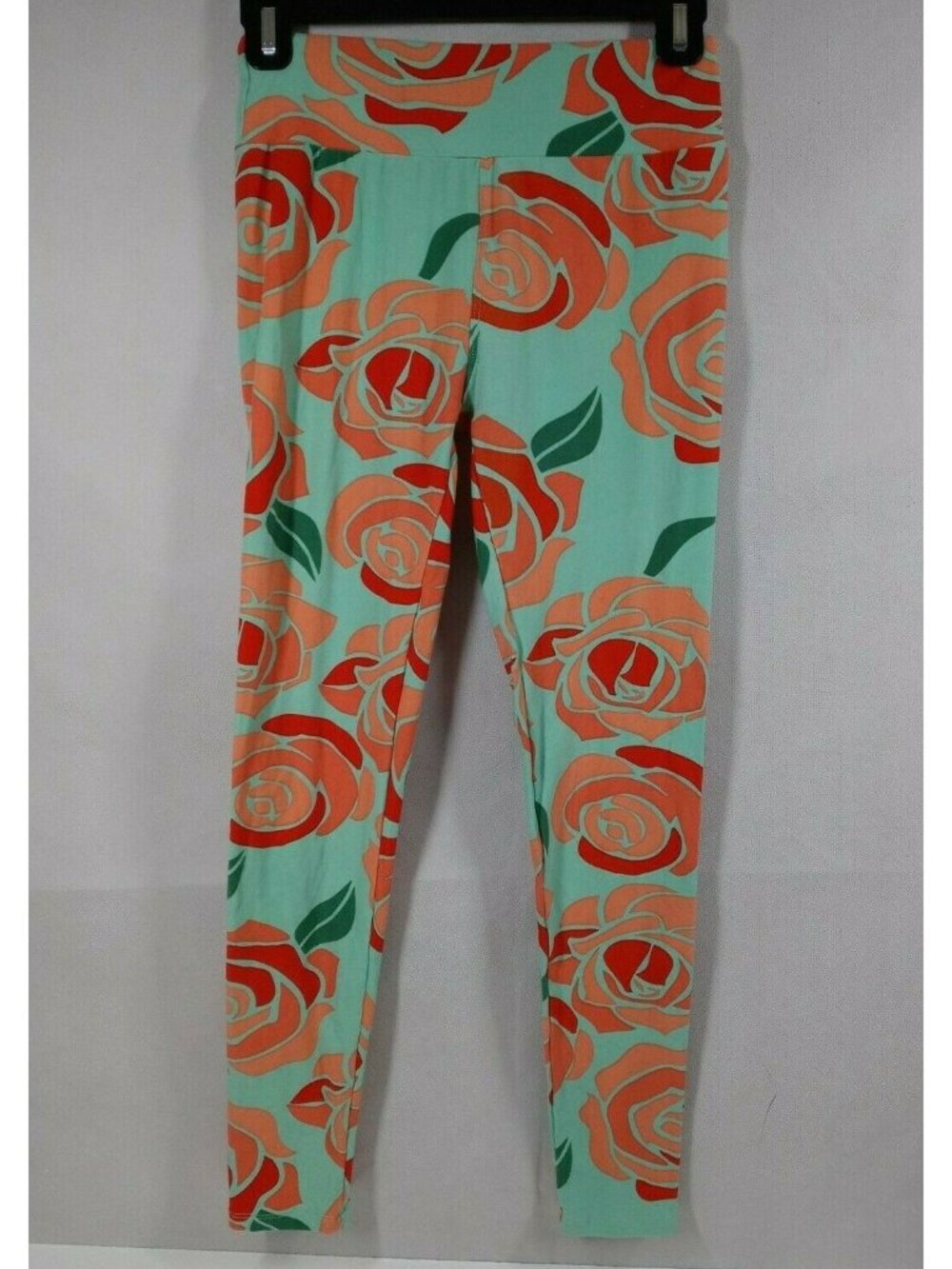 LuLaRoe Leggings One Size Mint Green With Peach & Orange Floral Designs